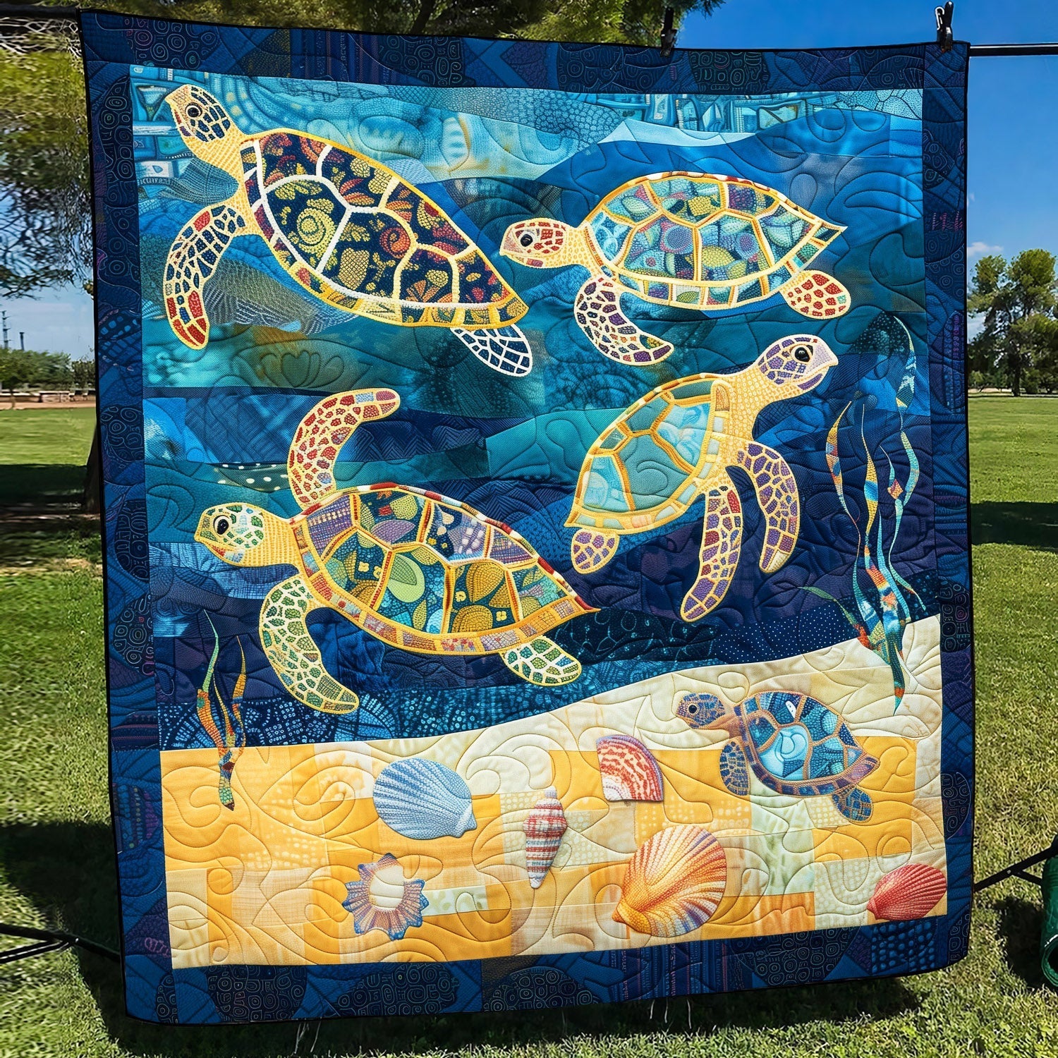 Colorful Turtle Expedition Quilted Blanket Bohemian Bedroom Furniture Gift For Family - Tradiviet