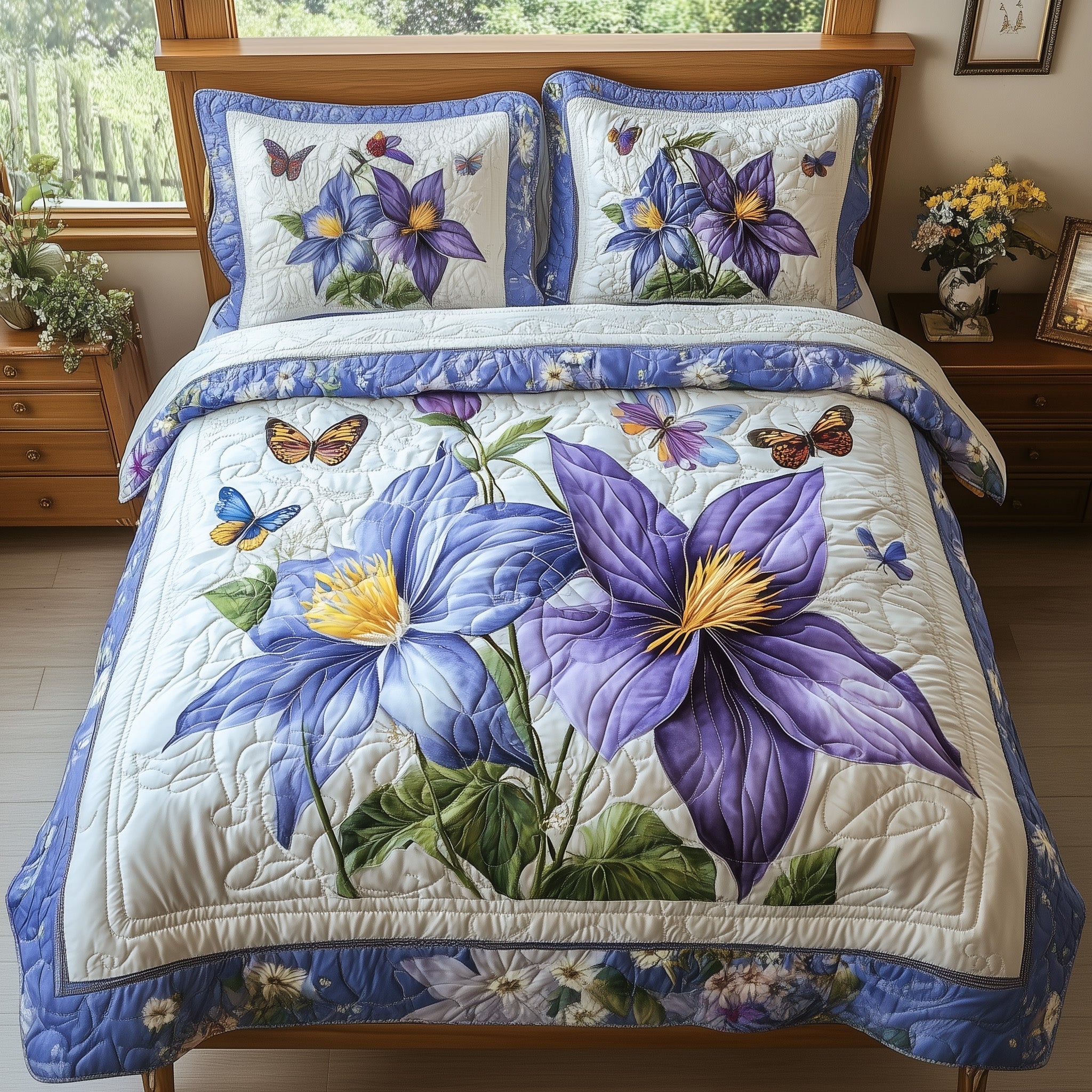 Columbine Charm Quilted Bedding Set Columbine Charm Bedroomware Gift For Columbine Wife - Tradiviet