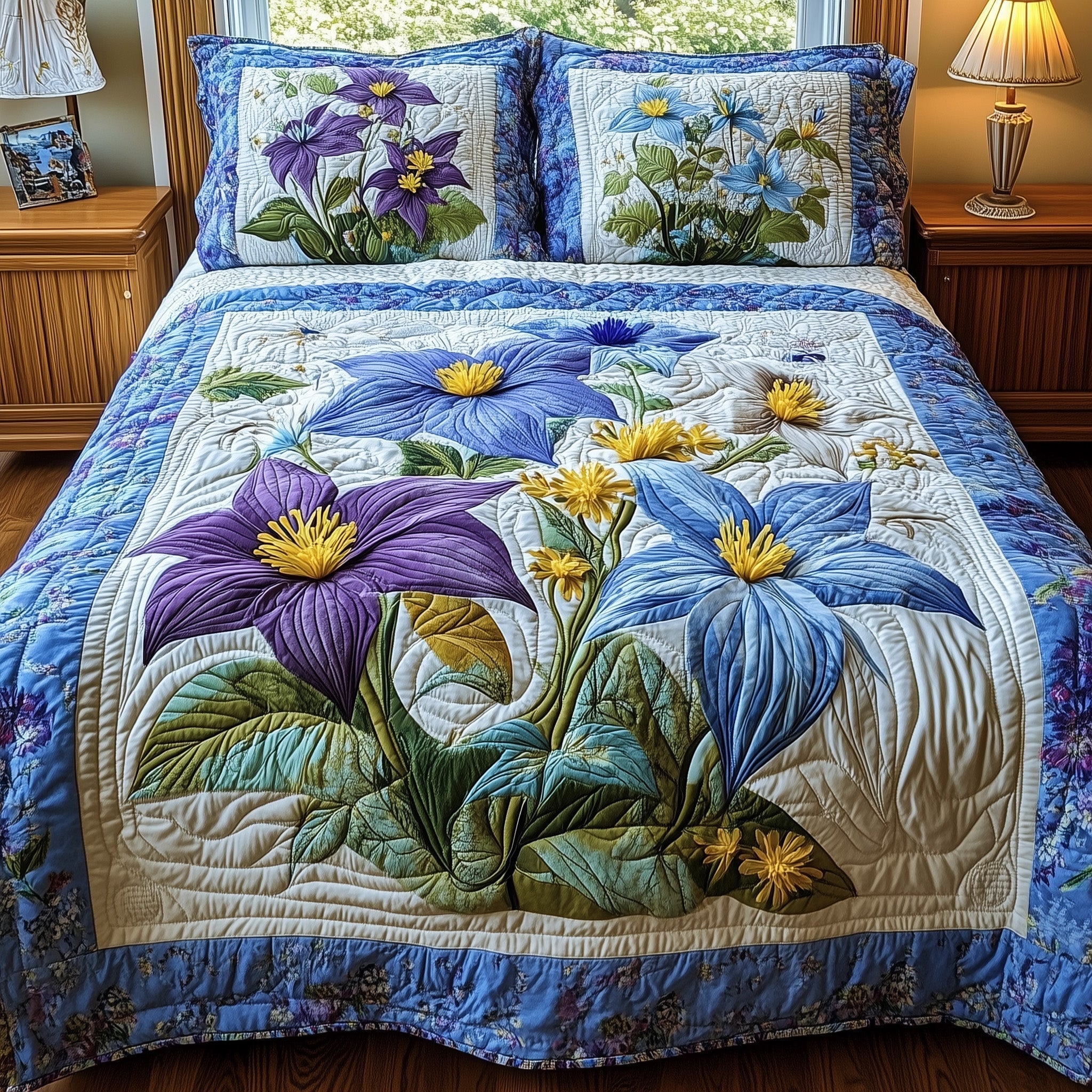 Columbine Charm Quilted Bedding Set Columbine Charm Bloom Gift For Columbine Fans - Tradiviet