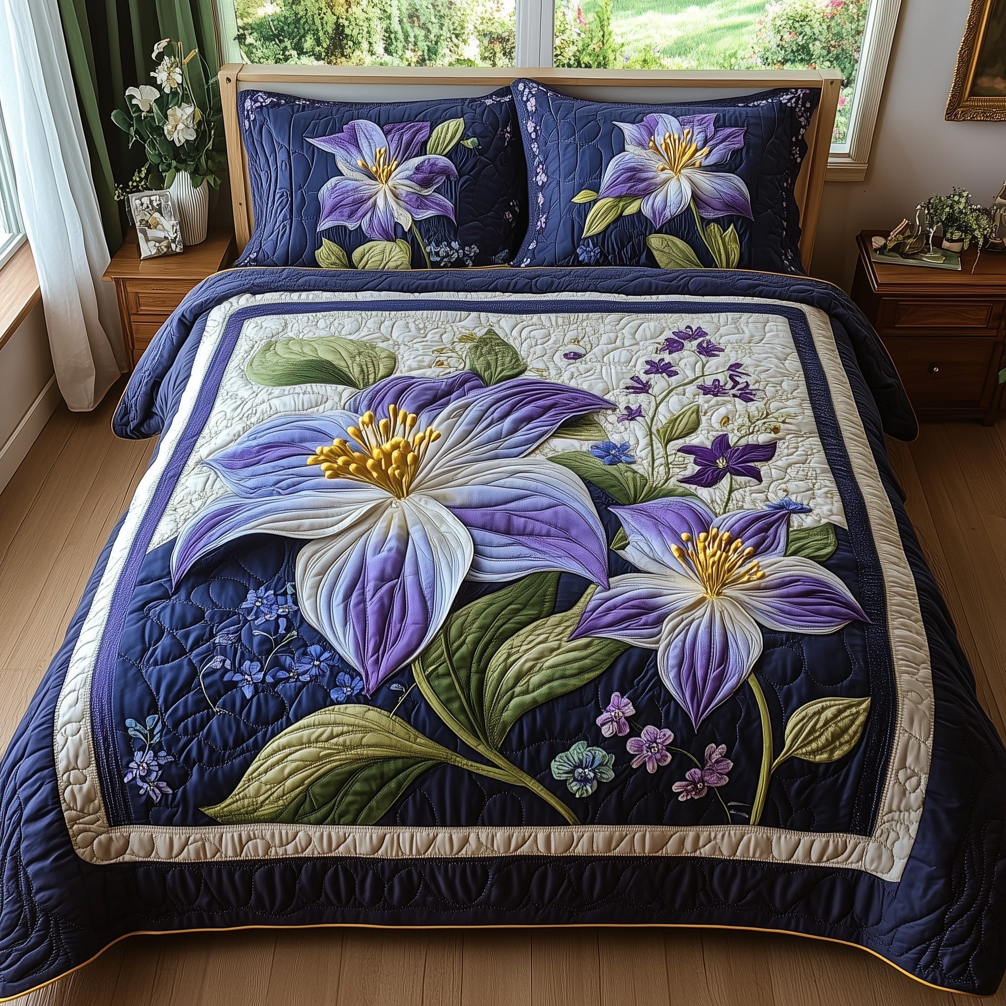 Columbine Charm Quilted Bedding Set Columbine Charm Coastal Gift For Columbine Husband - Tradiviet