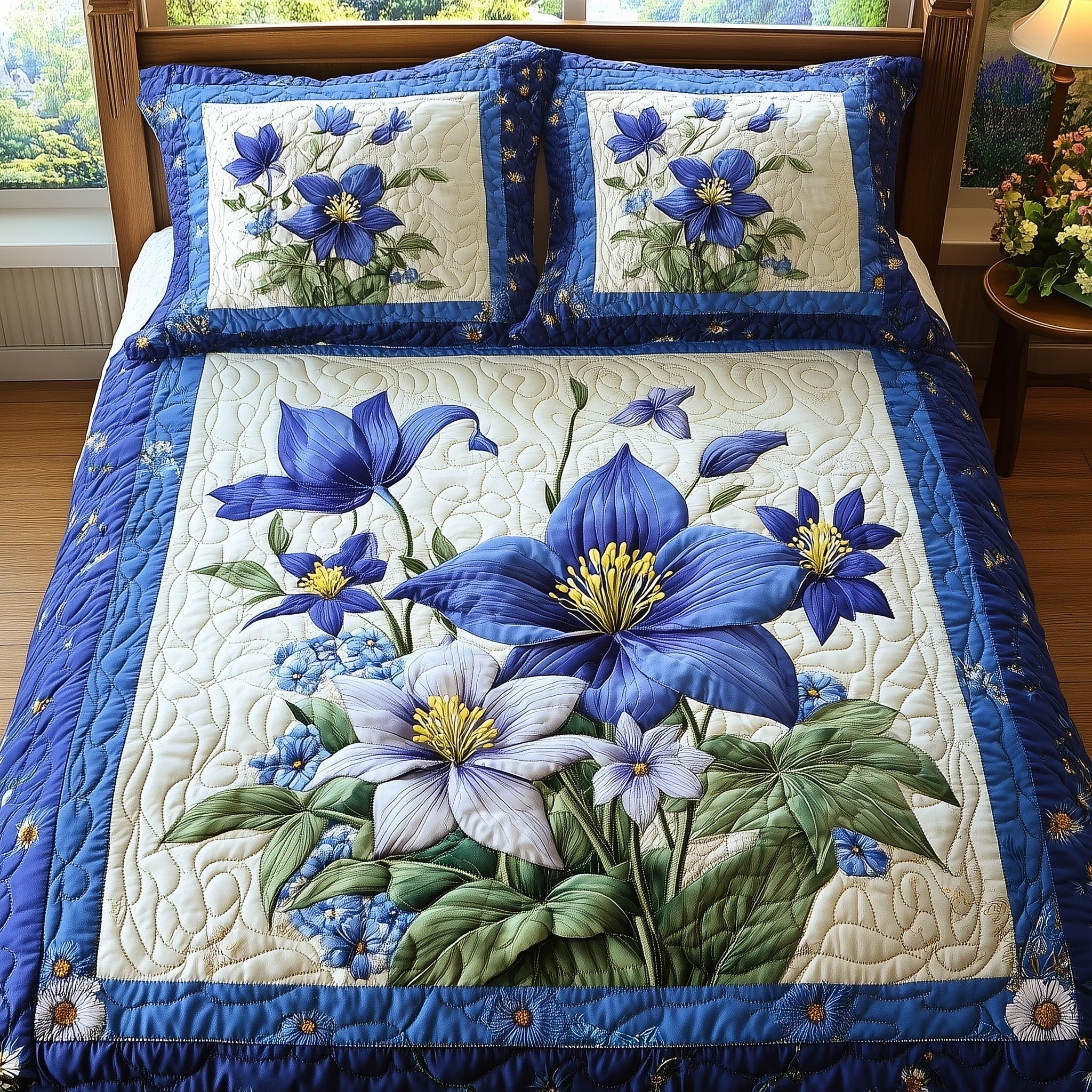 Columbine Charm Quilted Bedding Set Columbine Charm Idea Gift For Columbine Lovers - Tradiviet