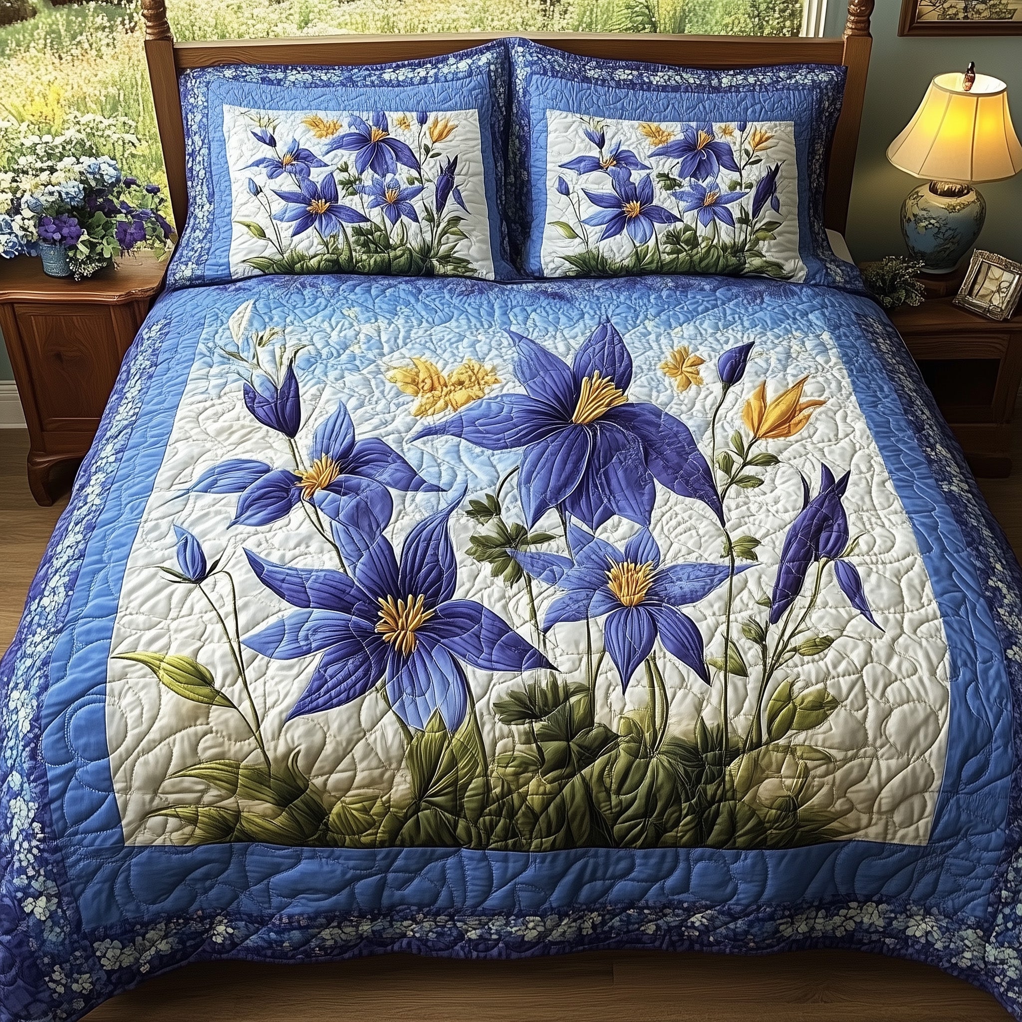 Columbine Charm Quilted Bedding Set Columbine Charm Joy Gift For Columbine Friends - Tradiviet