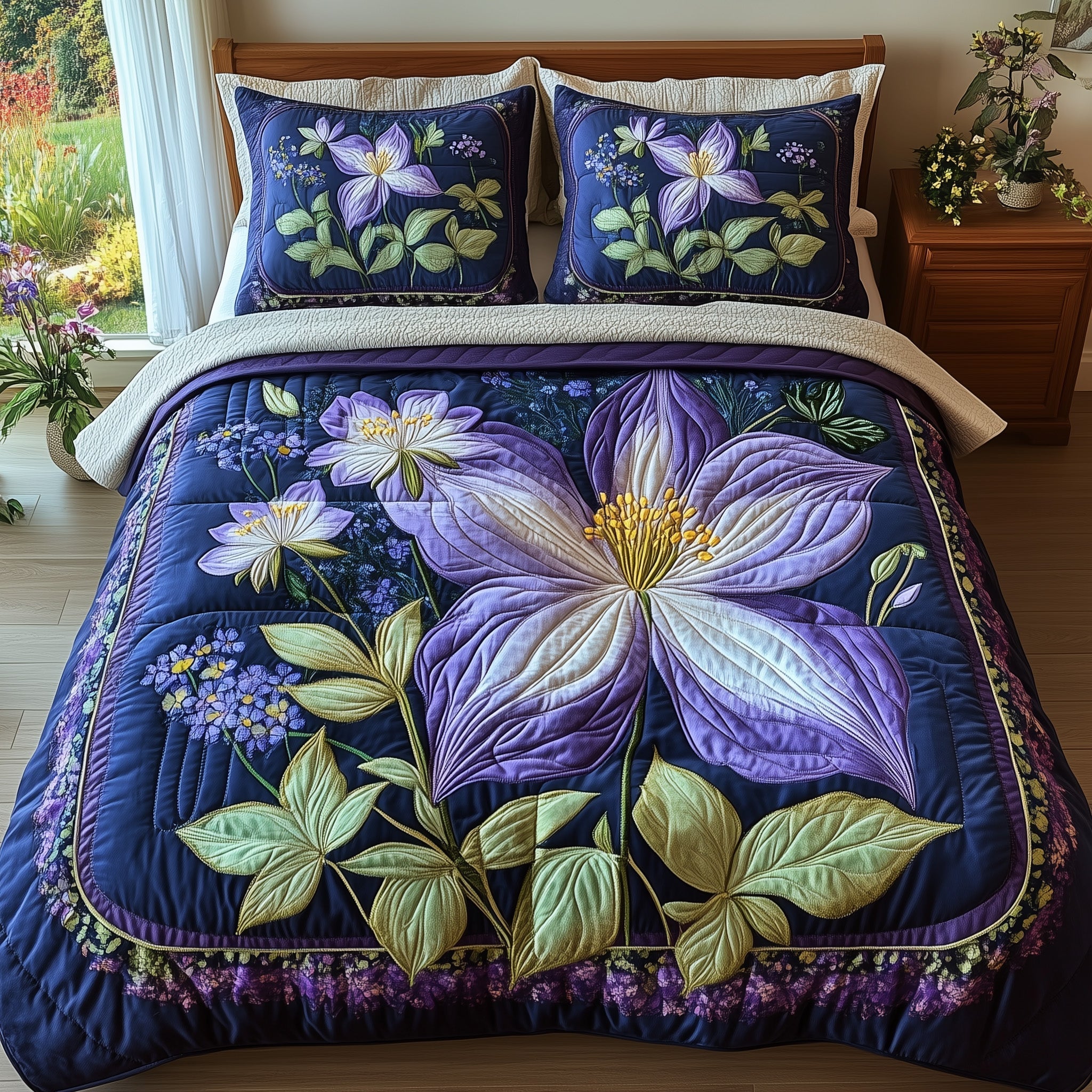 Columbine Charm Quilted Bedding Set Columbine Charm Modern Gift For Charm Husband - Tradiviet