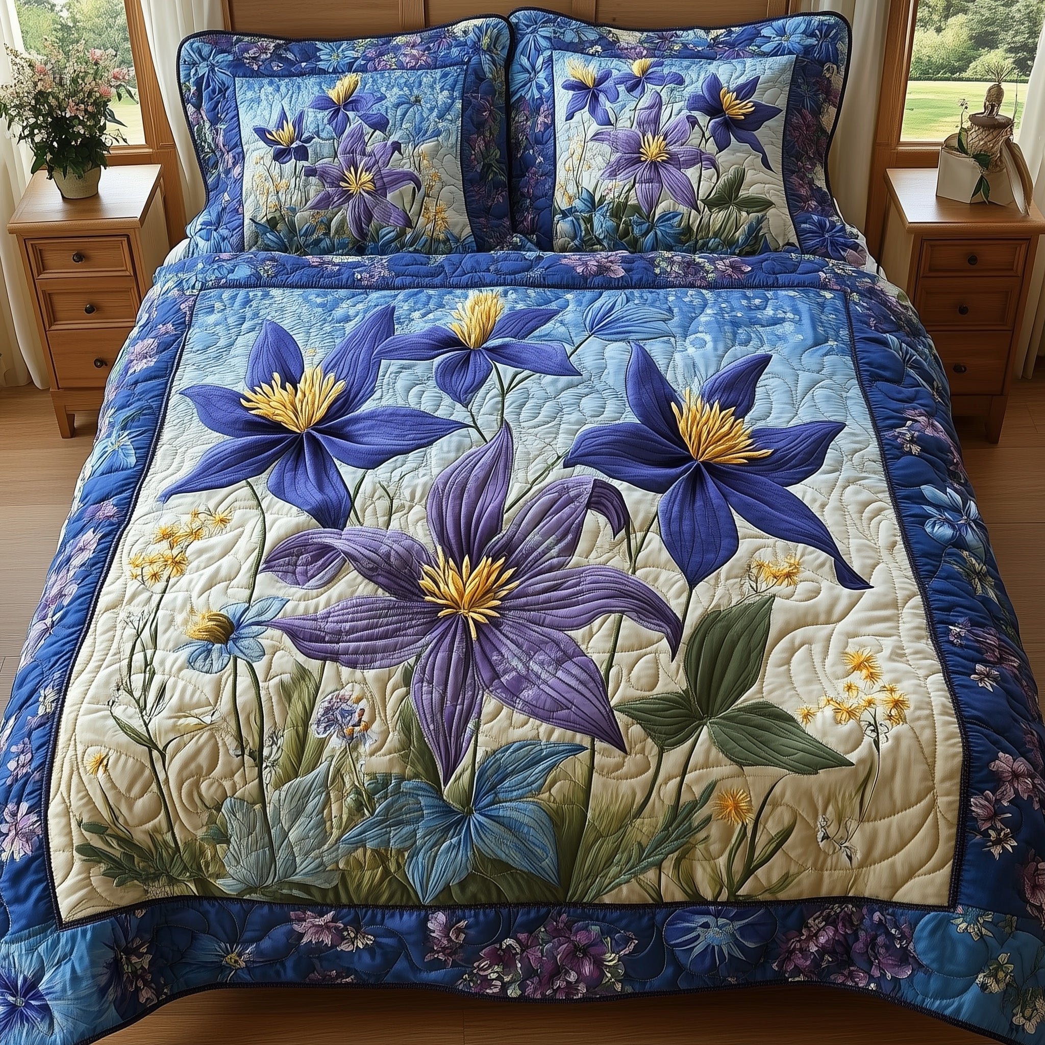 Columbine Charm Quilted Bedding Set Columbine Charm Paradise Gift For Columbine Family - Tradiviet