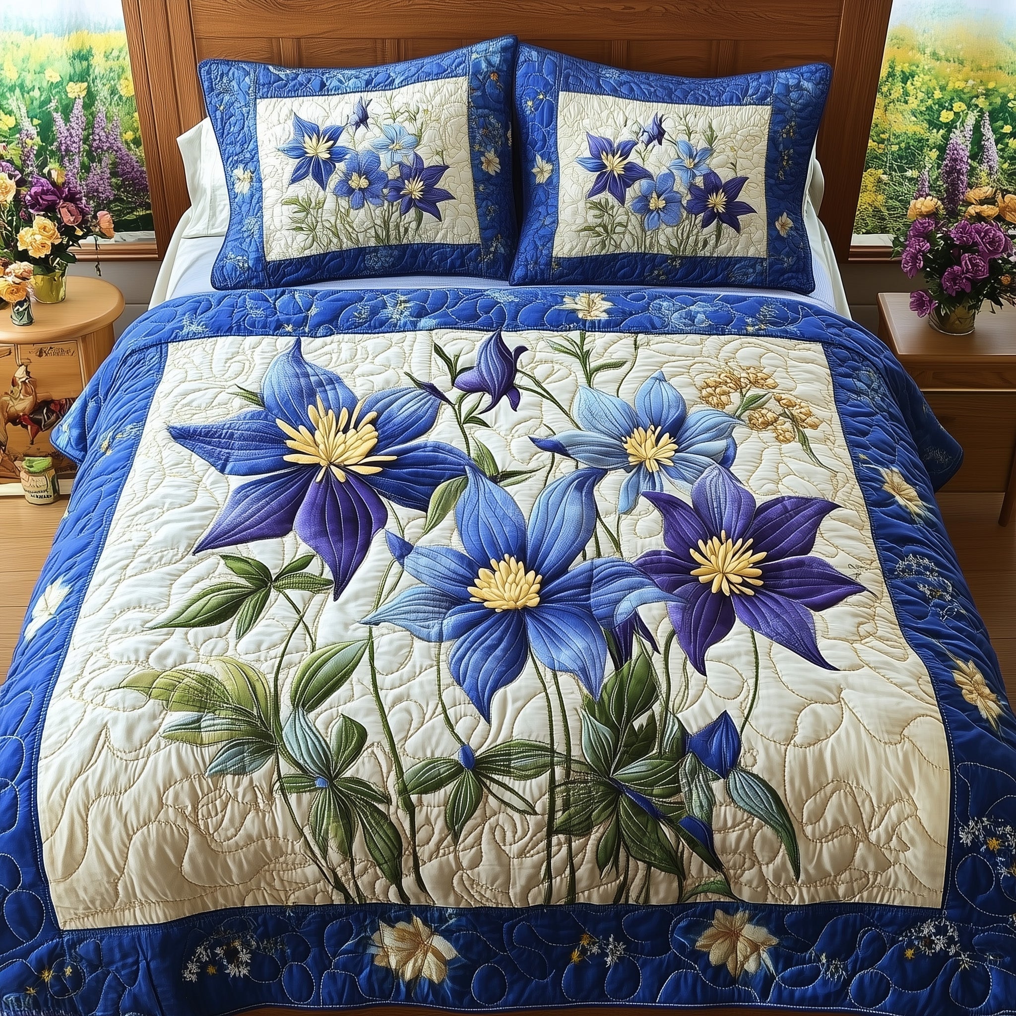 Columbine Charm Quilted Bedding Set Columbine Charm Quilt Gift For Columbine Dad - Tradiviet