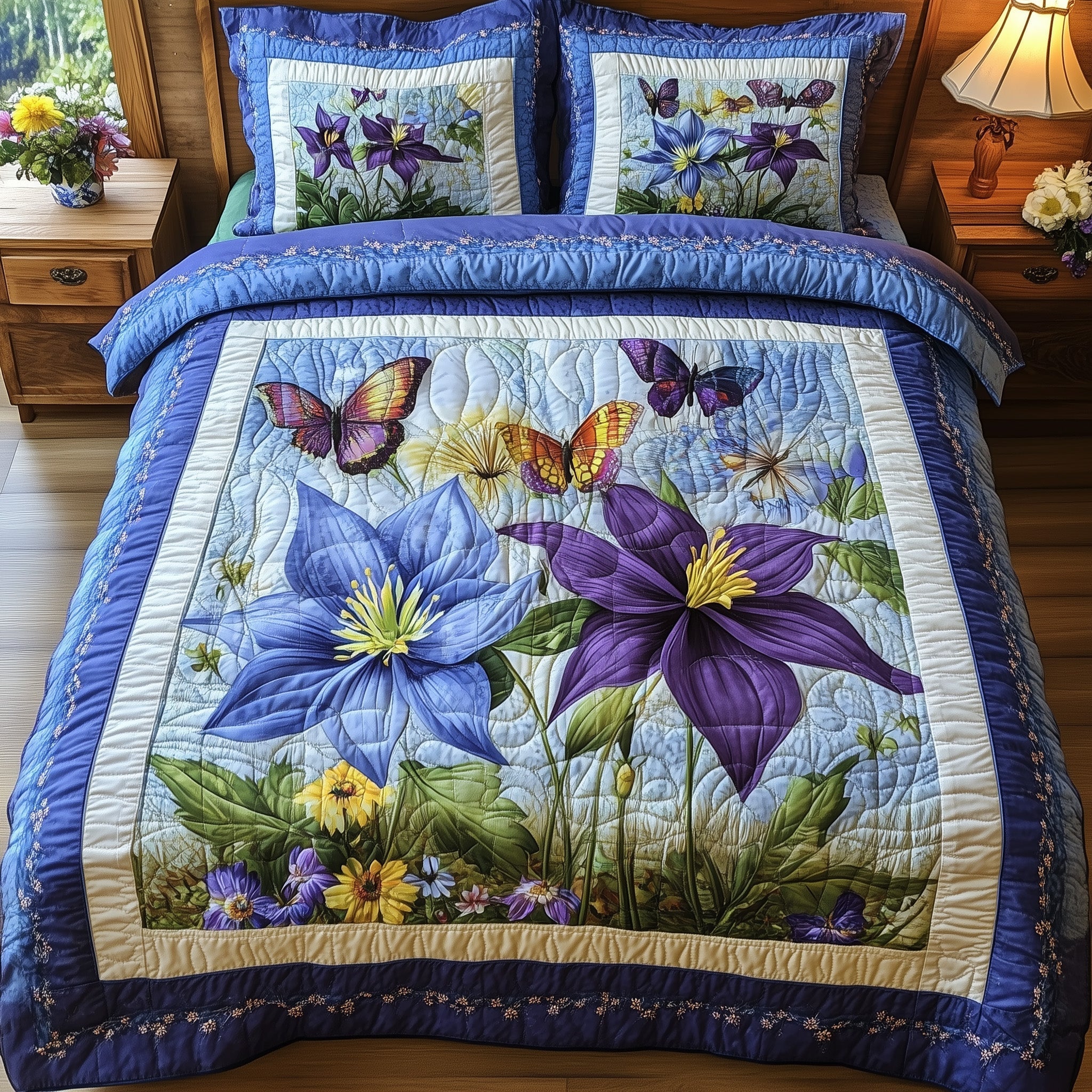 Columbine Charm Quilted Bedding Set Columbine Charm Statement Gift For Columbine Charm - Tradiviet