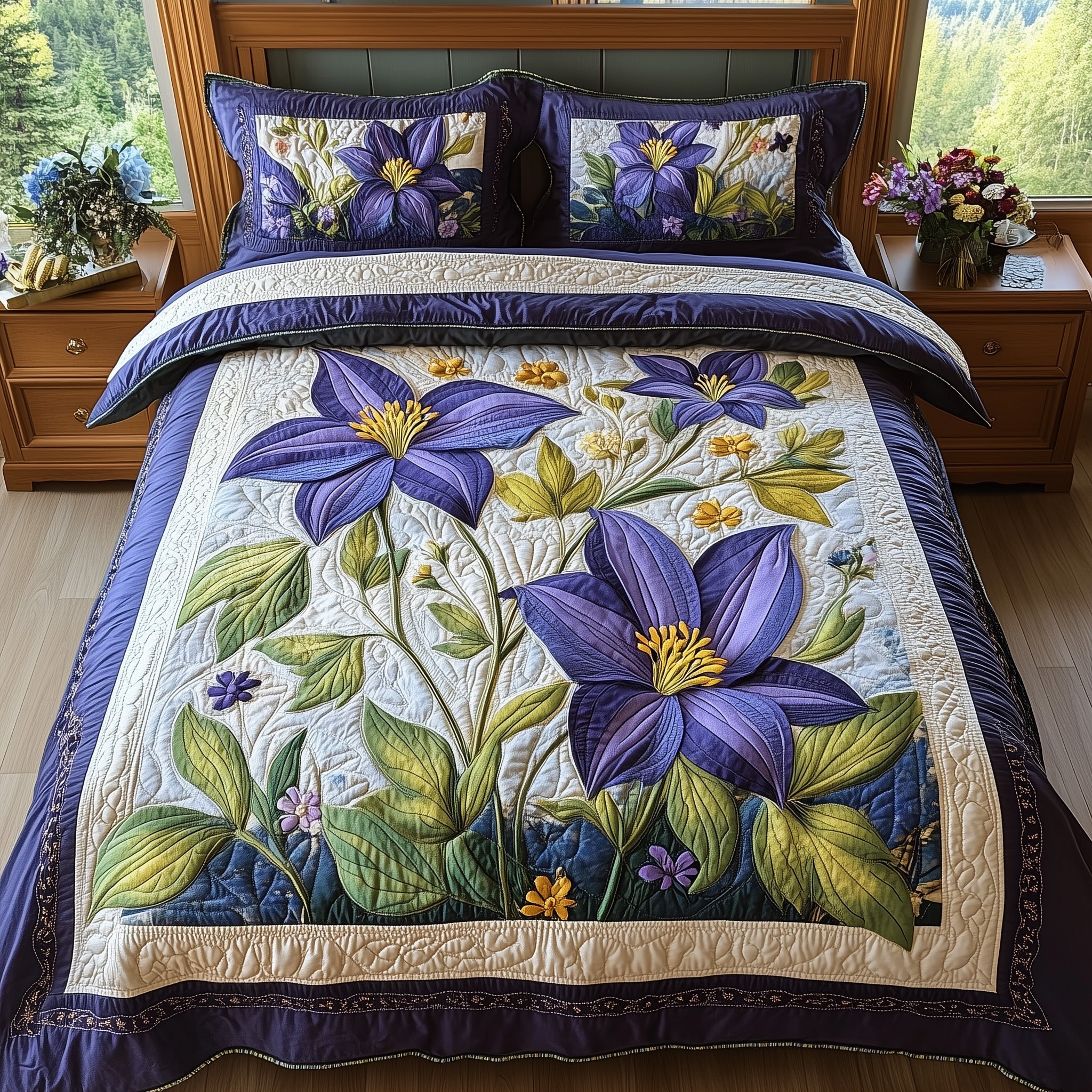 Columbine Charm Quilted Bedding Set Columbine Charm Tribute Gift For Charm Wife - Tradiviet