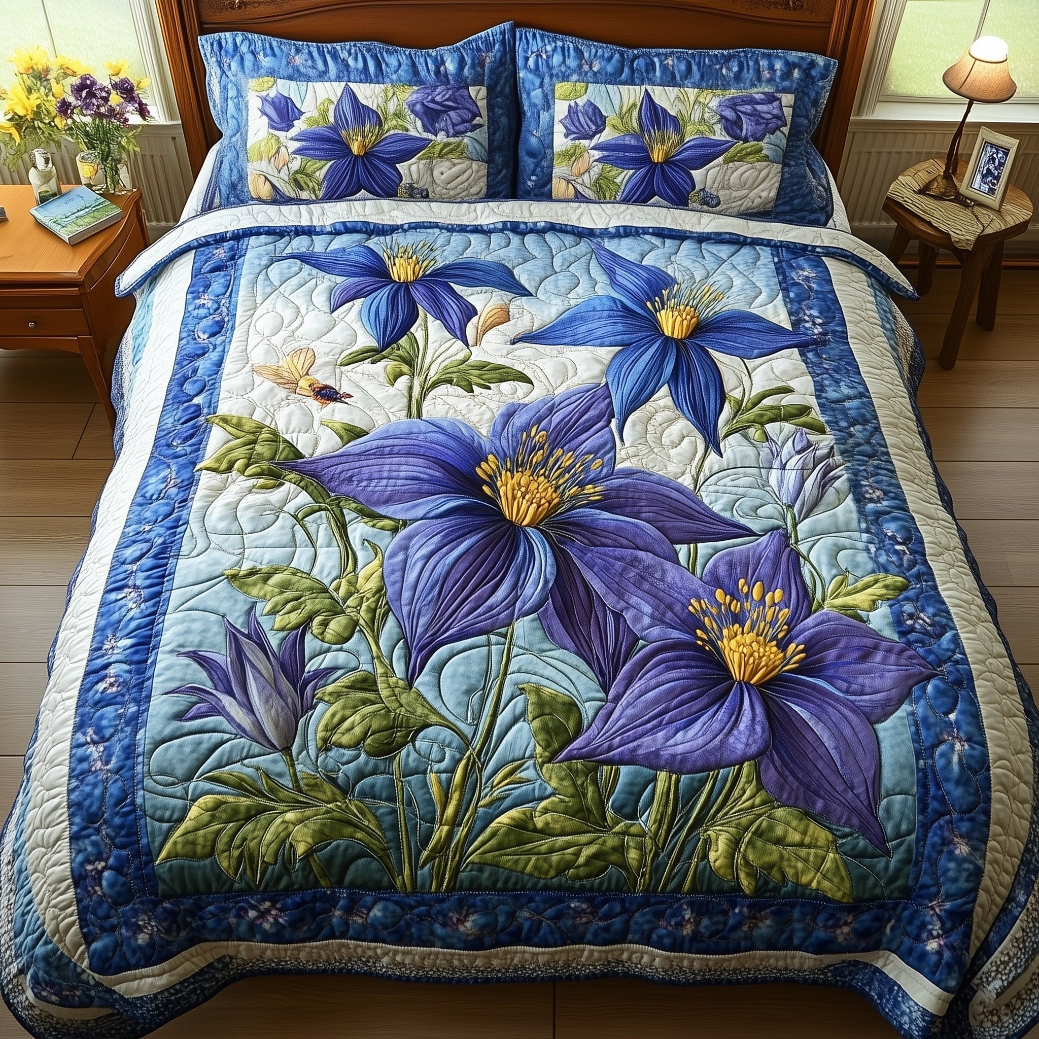 Columbine Charm Quilted Bedding Set Columbine Charm View Gift For Columbine Mom - Tradiviet