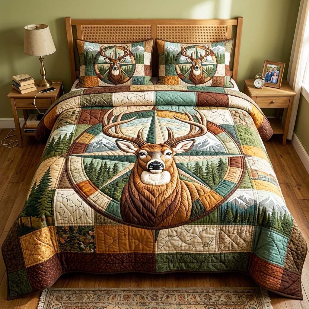 Compass Buck Quilted Bedding Set Compass Buck Desert Gift For Compass Buck - Tradiviet