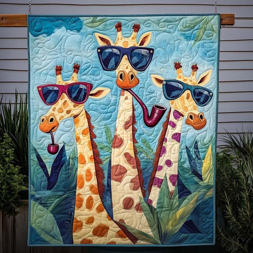 Cool Giraffe Trio Quilted Blanket 4Th Of July Apparel Patriotic Gifts For Men - Tradiviet