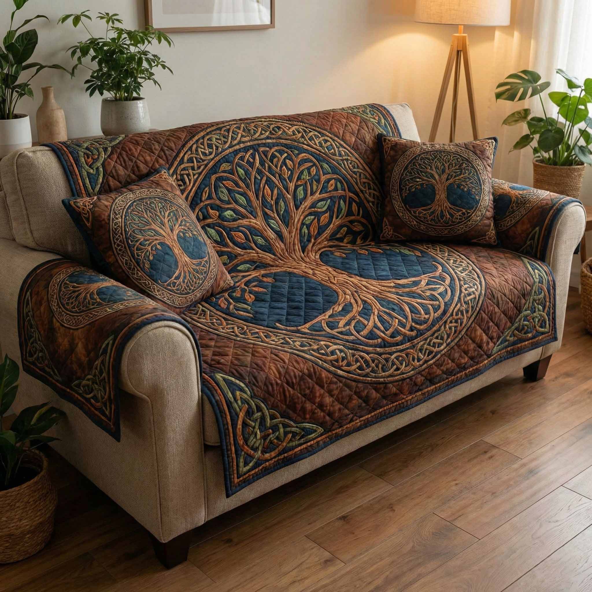 Copper Roots Quilted Sofa Cover Indoor Home Room Decor Home Gift For Her - Tradiviet