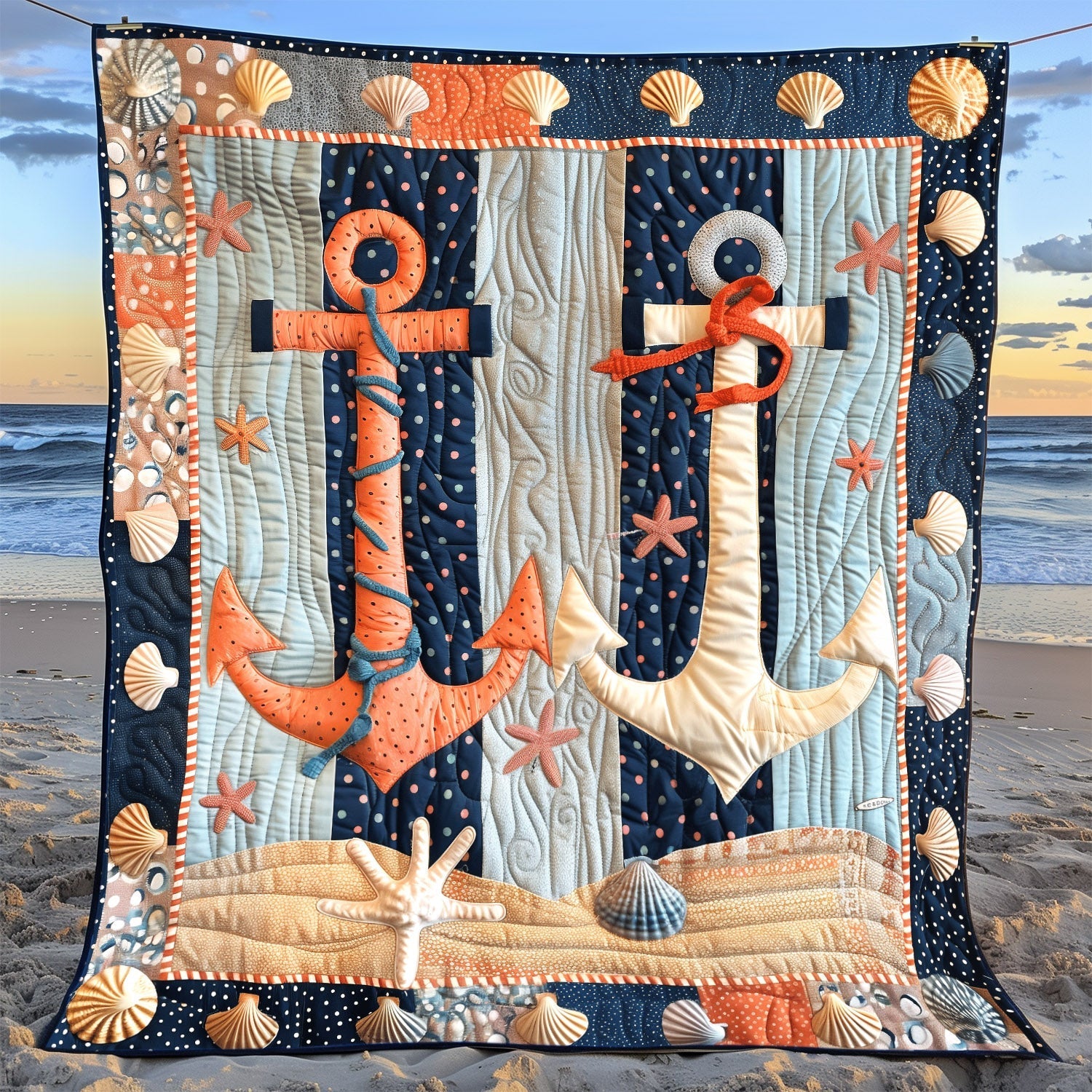 Coral Anchors Quilted Blanket America 250Th Anniversary Gifts For A Patriotic Person - Tradiviet