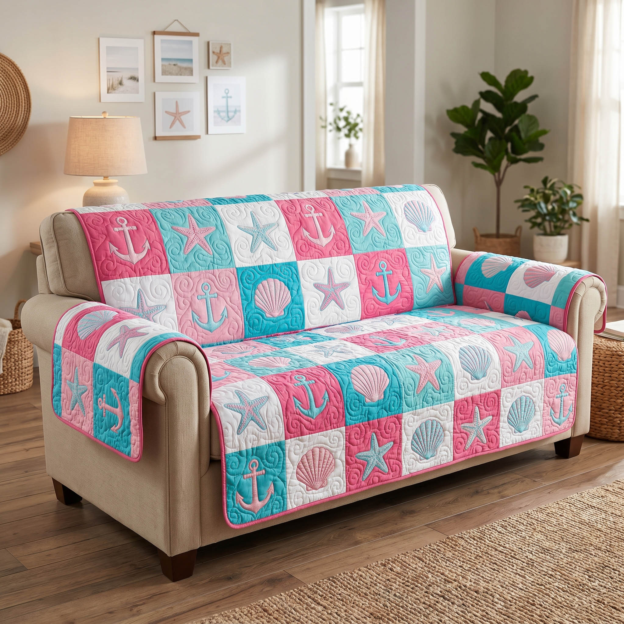 Coral Bay Quilted Sofa Cover Aesthetic Room Decor Present For New Home - Tradiviet