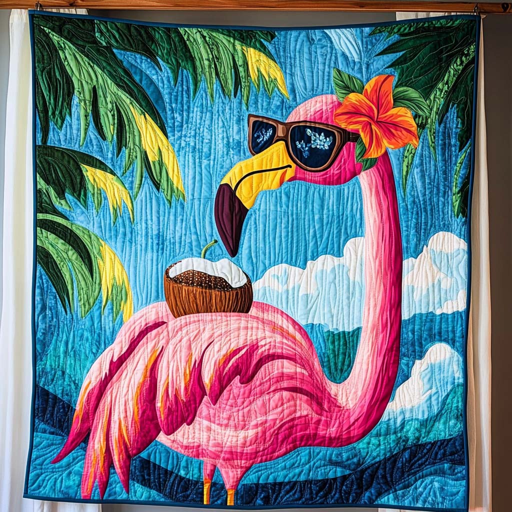 Coral Flamingo Quilted Blanket In God We Trust Gift For Veteran Dad - Tradiviet