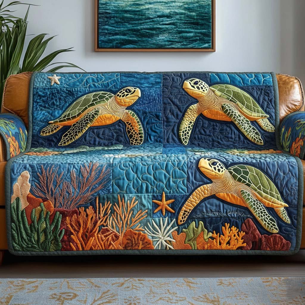 Coral Haven Quilted Sofa Cover Coastal Home Couch Cover Bear Gifts For Him - Tradiviet