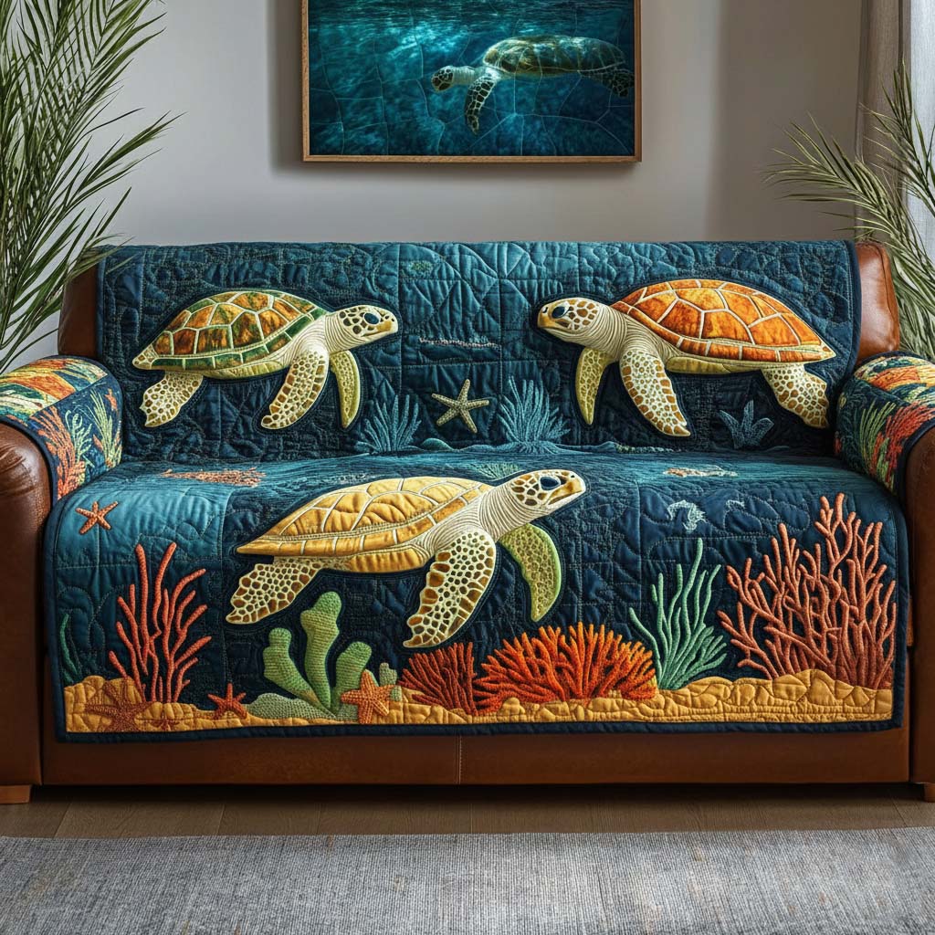 Coral Haven Quilted Sofa Cover Coastal Home Couch Cover Cat Gifts For Cat Lovers - Tradiviet