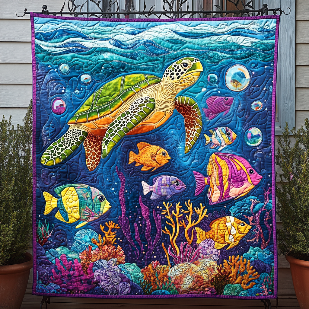 Coral Reef Guardian Quilted Blanket July 4 Decor Gift For Wife - Tradiviet