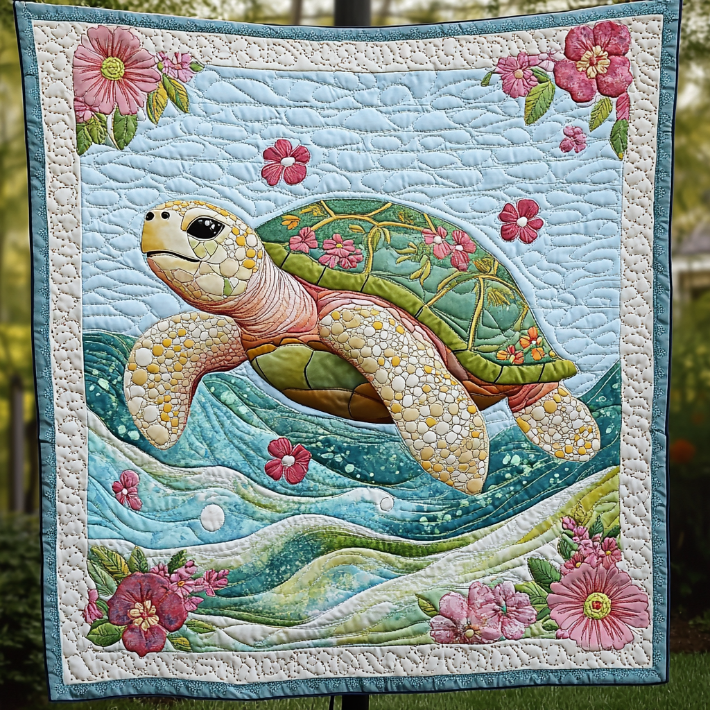 Coral Reef Turtle Adventure Quilted Blanket Semiquincentennial Gift For Sister - Tradiviet