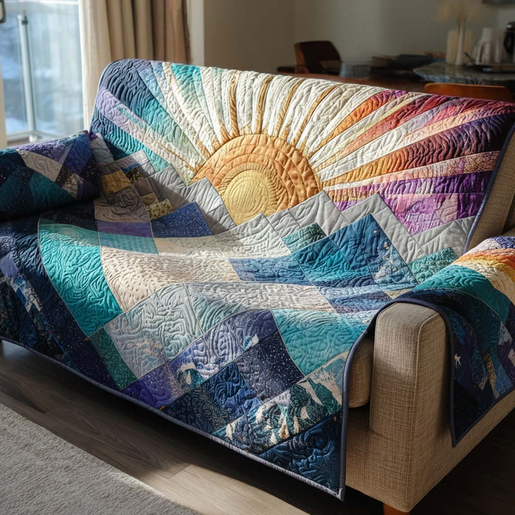 Coral Sunrise Quilted Sofa Cover Christmas Family Room Decor Christmas Ideas - Tradiviet
