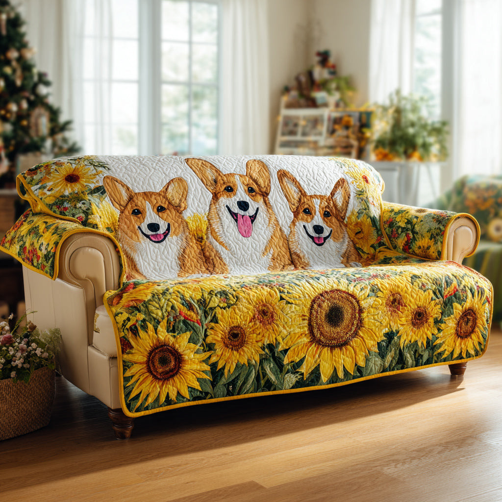 Corgi Aura Quilted Sofa Cover Sofa Couch Slipcover Corgi Christmas Presents - Tradiviet