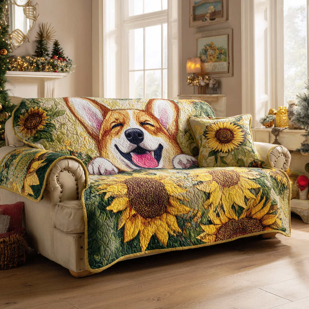 Corgi Bloom Quilted Sofa Cover Sofa Cover Couch Best Gifts For Corgi Lovers - Tradiviet