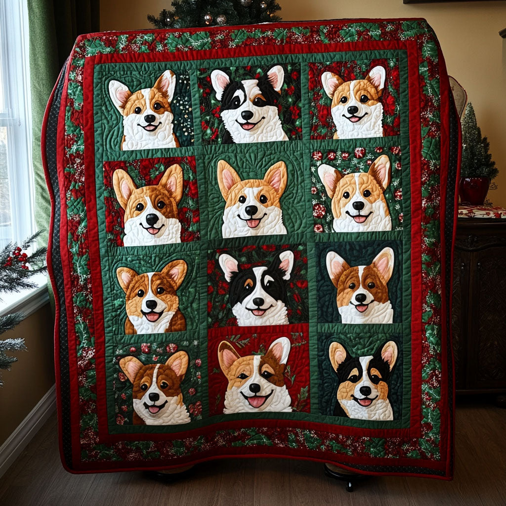 Corgi Carolers Quilted Blanket Celebrate America's 250th Gift For Friend - Tradiviet