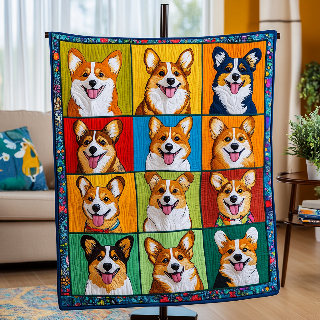Corgi Charm Quilted Blanket 7th July 1776-2026 Gift For Family - Tradiviet