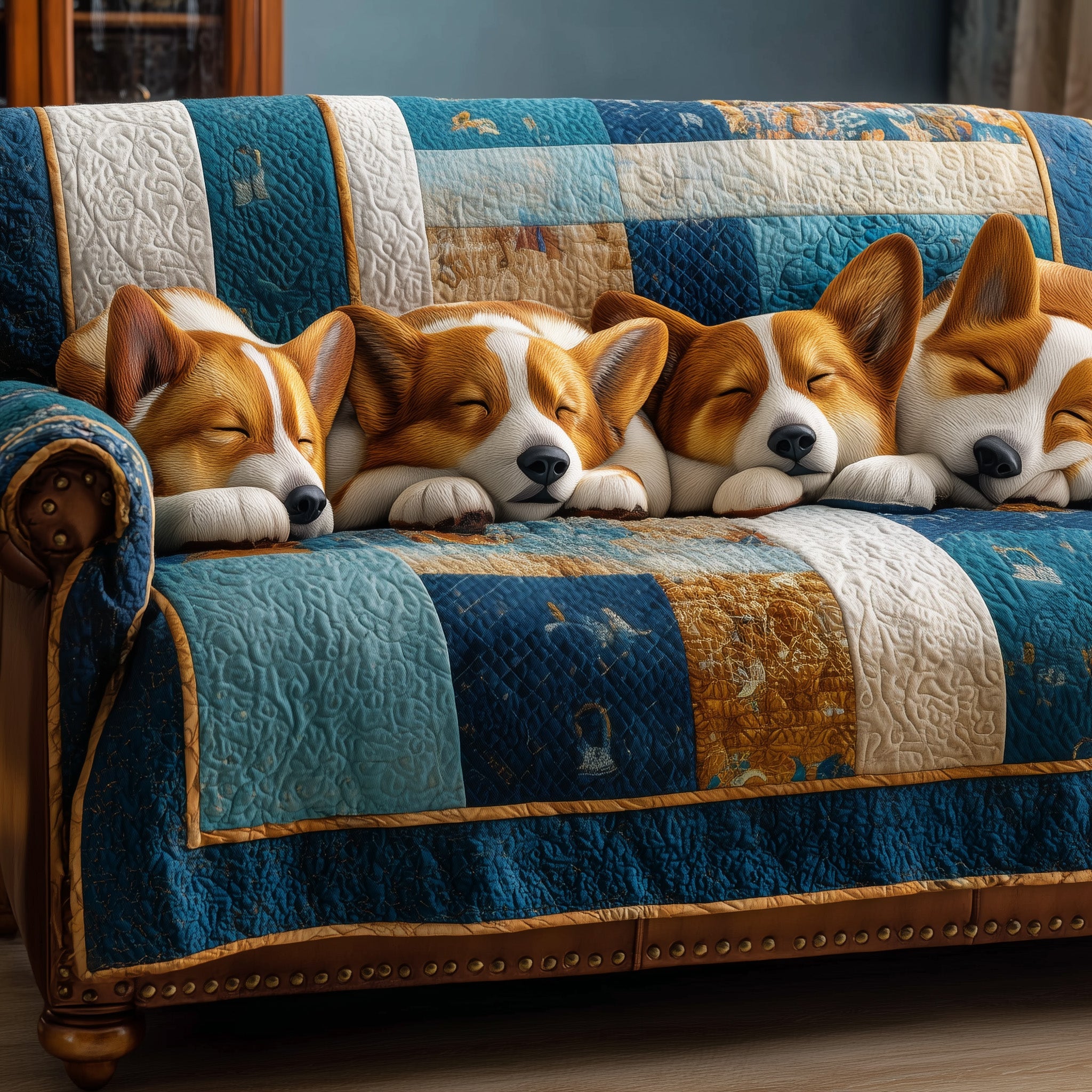 Corgi Charm Quilted Sofa Cover Pet Home Couch Cover Gift For New Homeowners - Tradiviet