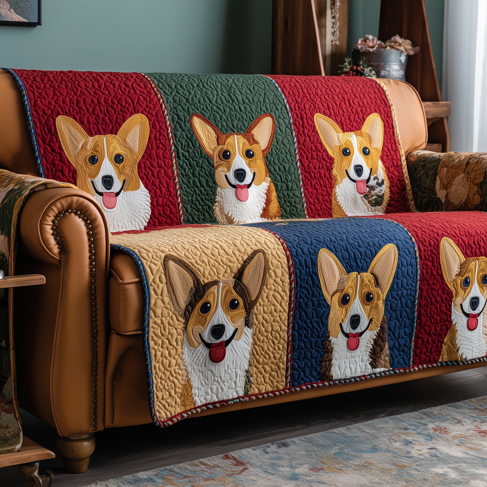 Corgi Charm Quilted Sofa Cover Pet Home Couch Cover Home Gift For Him - Tradiviet