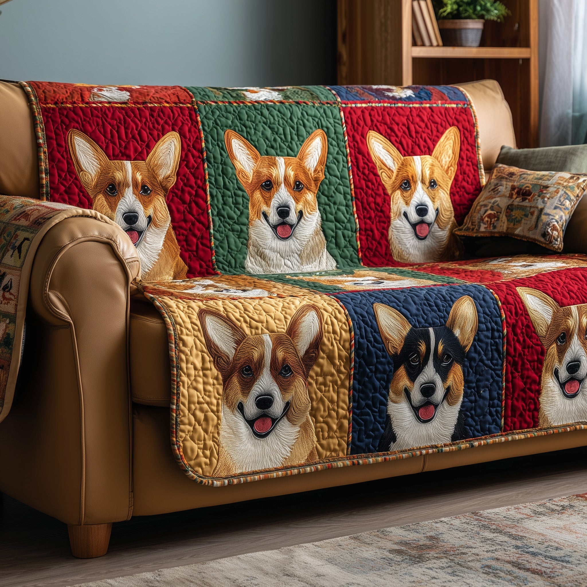 Corgi Charm Quilted Sofa Cover Pet Home Couch Cover Home Gifts For Him - Tradiviet