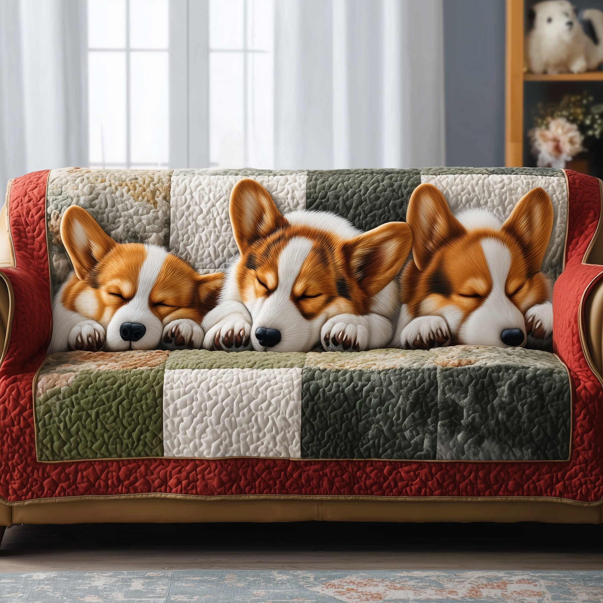 Corgi Charm Quilted Sofa Cover Pet Home Couch Cover Room Gift For Her - Tradiviet
