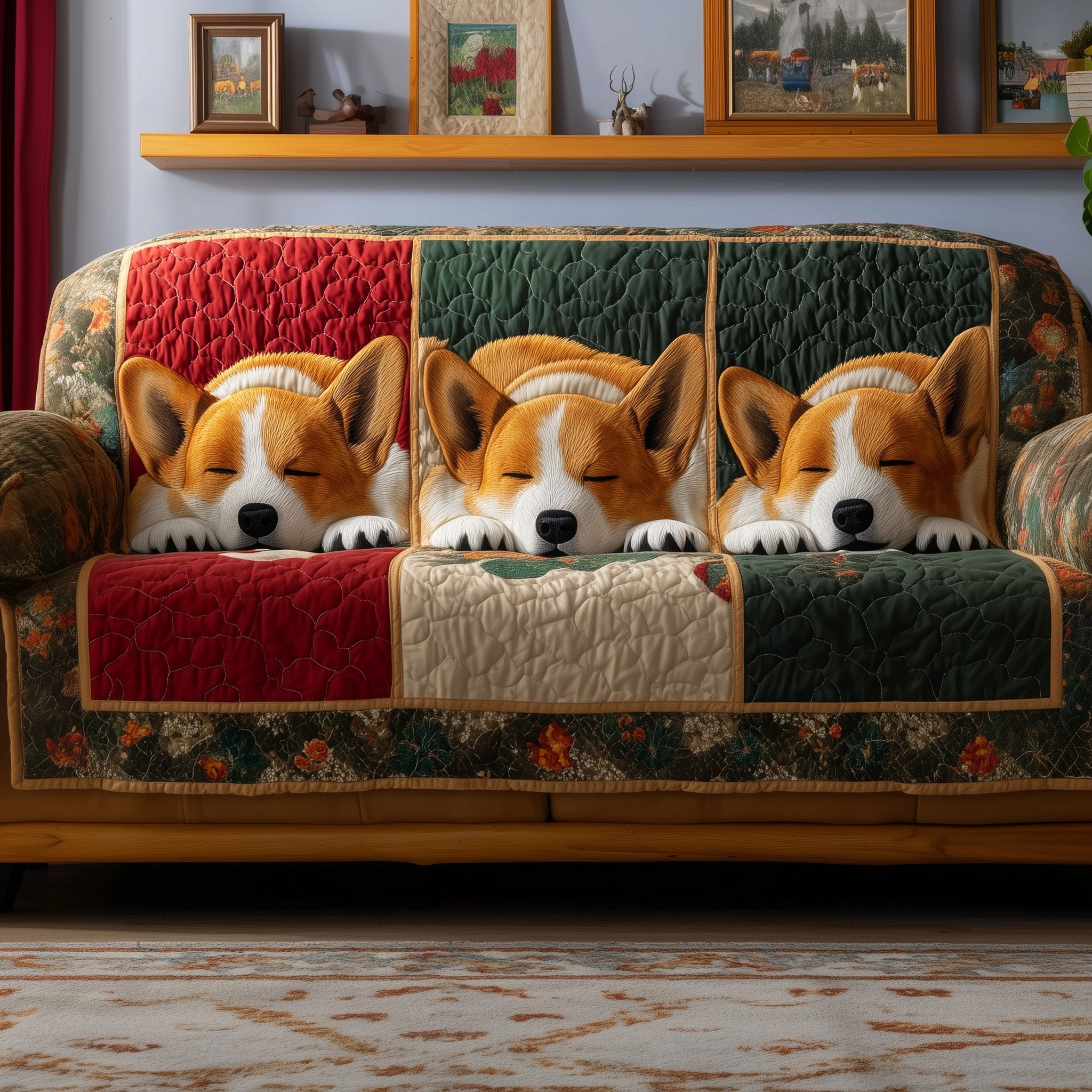 Corgi Charm Quilted Sofa Cover Pet Home Couch Cover Room Gift For Him - Tradiviet