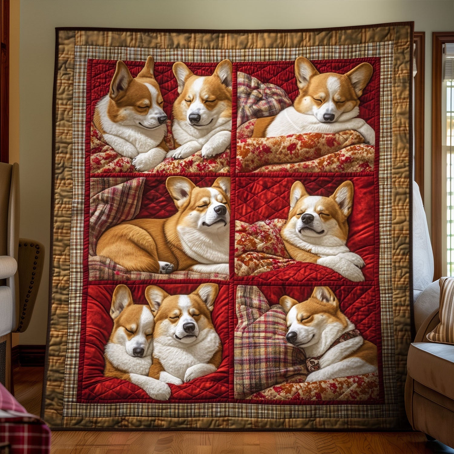 Corgi Charm Wrap Quilted Blanket 250th Anniversary Of Independence Gift For Parents - Tradiviet