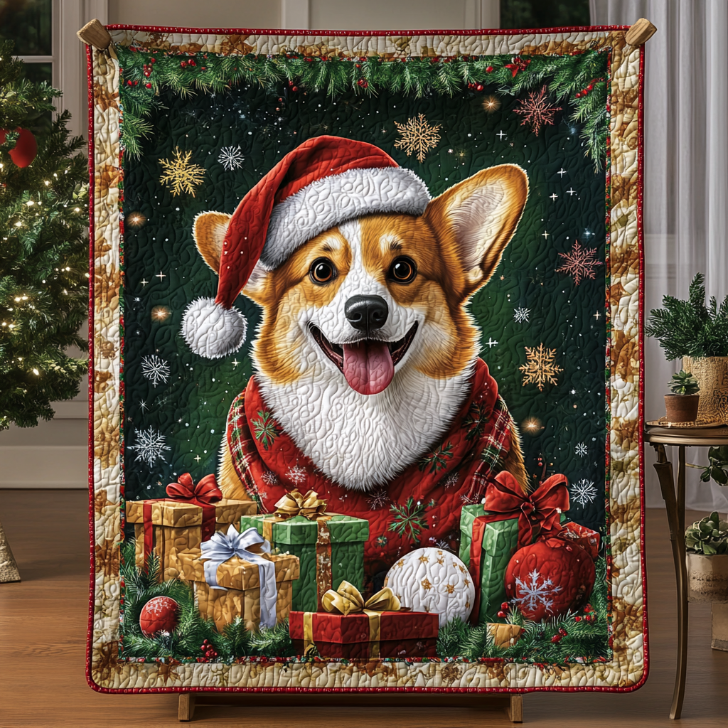 Corgi Cheer Christmas Quilted Blanket Home Decor Gift For Her - Tradiviet