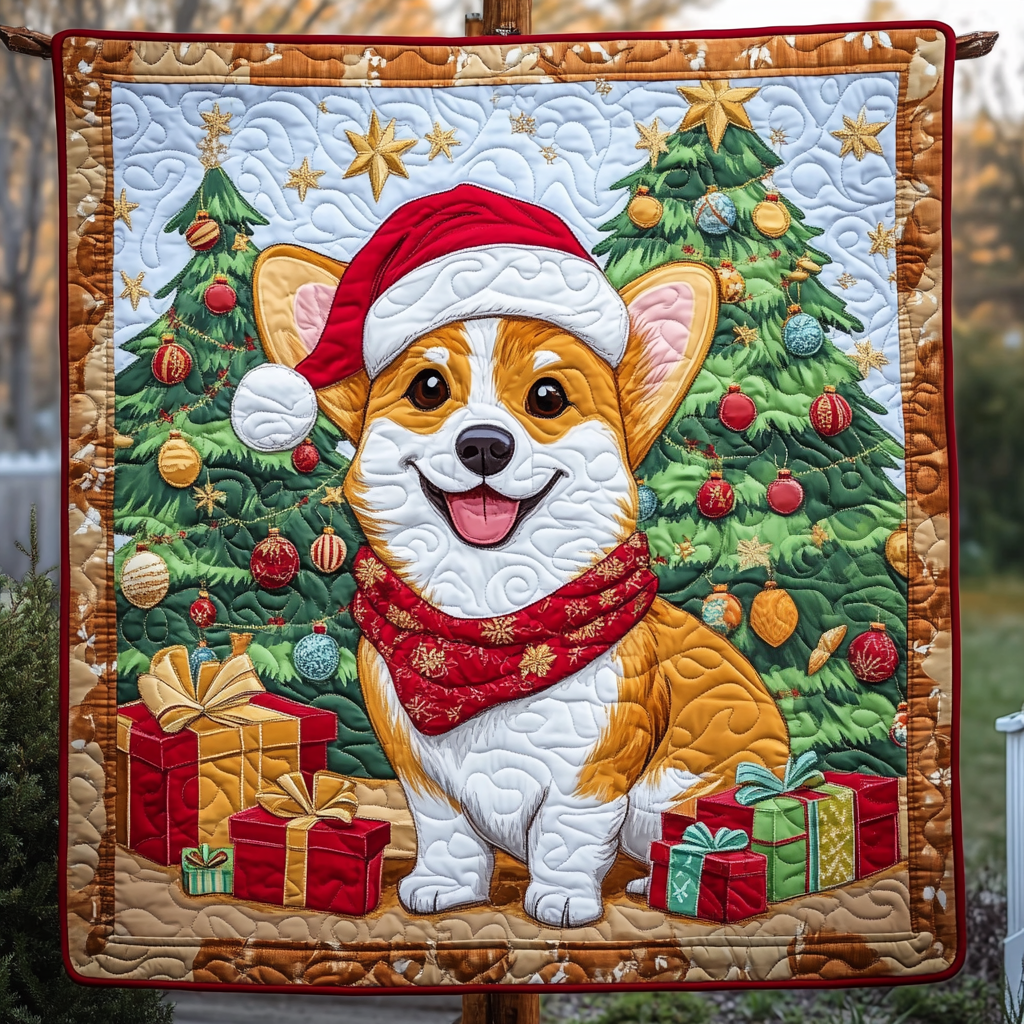 Corgi Cheer Under the Tree Quilted Blanket Holiday Decorations Gift For Him - Tradiviet