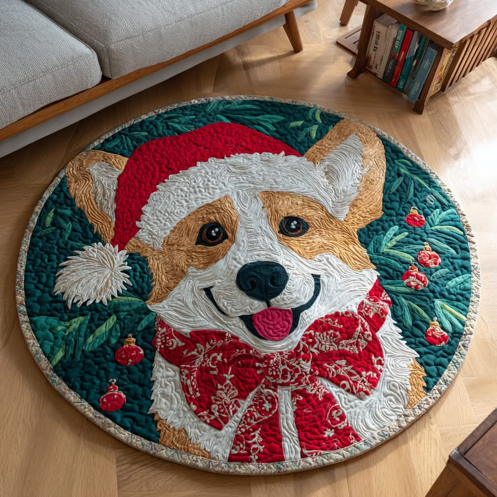 Corgi Christmas Quilted Round Mat Circle Rug Holiday Decorations Best Gifts For Corgi Lovers - Tradiviet