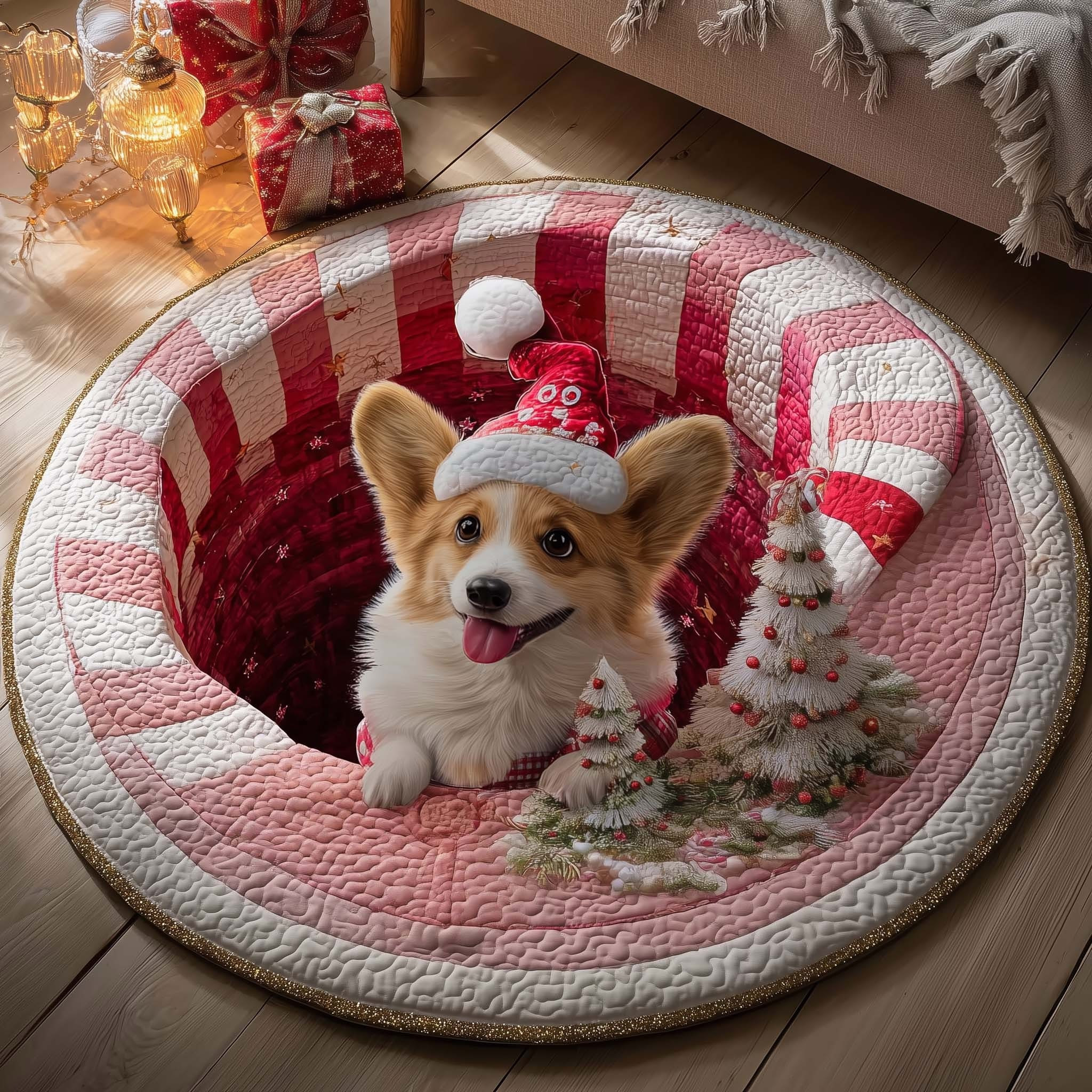 Corgi Christmas Quilted Round Mat Cute Animal Home Decor Xmas Gifts For Corgi Lovers - Tradiviet
