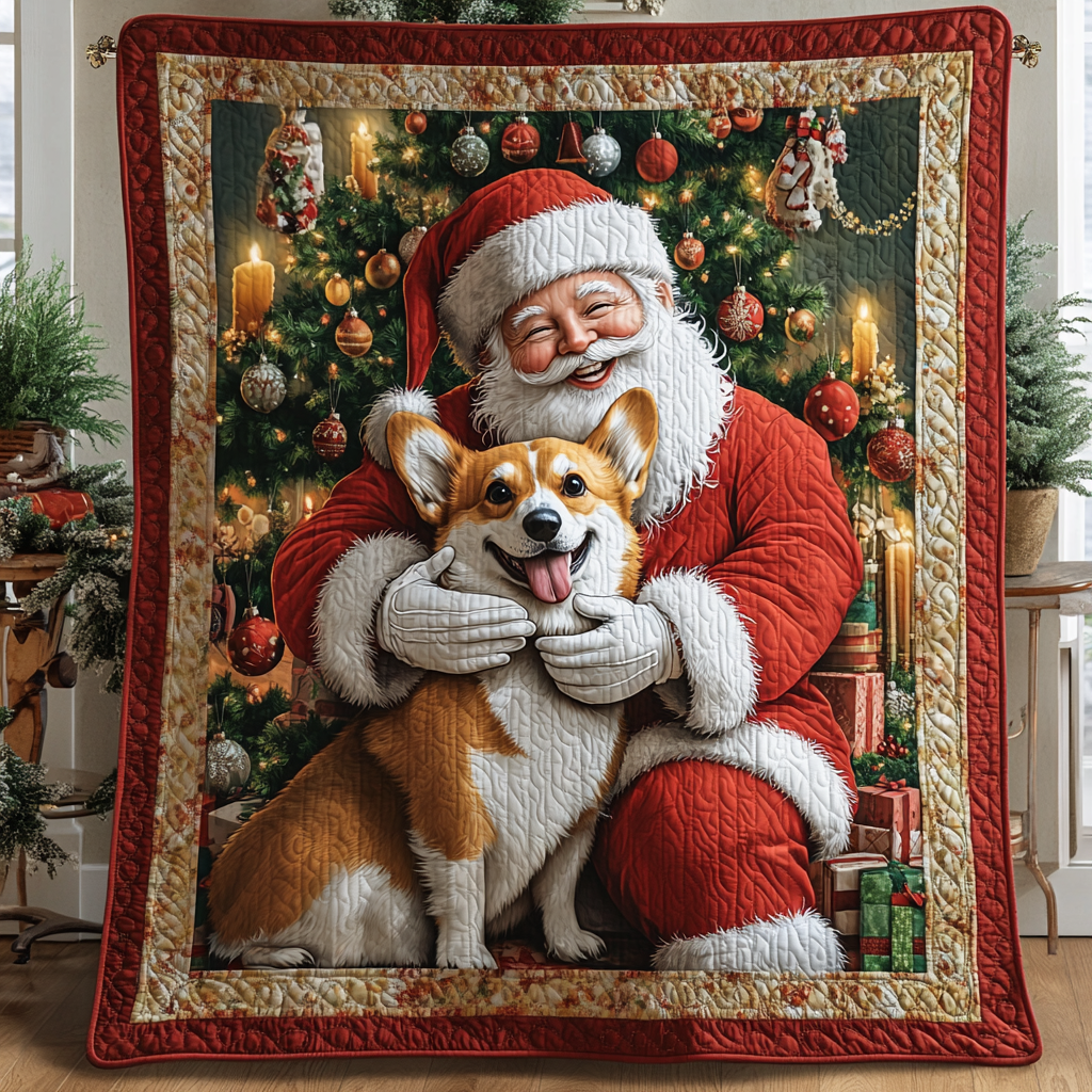 Corgi Claus Christmas Quilted Blanket Decorations Indoor Gift For Teacher - Tradiviet