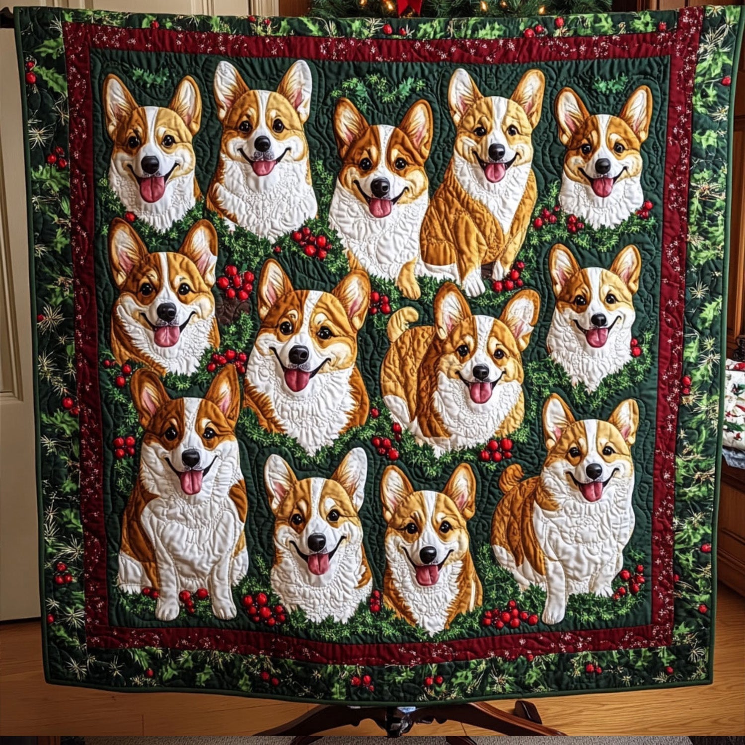 Corgi Claus Squad Quilted Blanket Indoor Decorations Gift For Coworker - Tradiviet