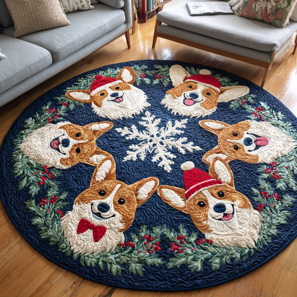 Corgi Dog Quilt Round Mat Living Room Layout Gift Ideas For Corgi Lovers - Tradiviet