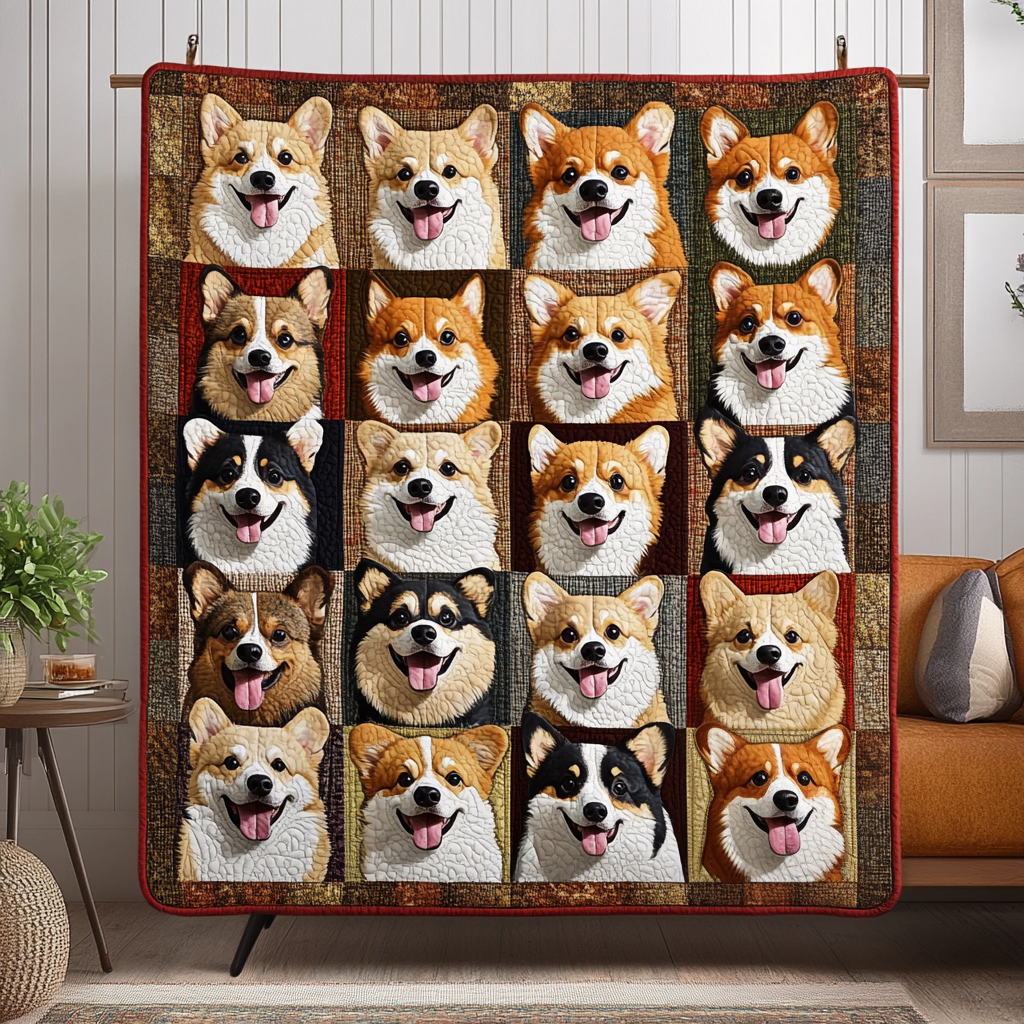 Corgi Faces Quilted Blanket Home Good Decoration Gift For Boho Decor - Tradiviet