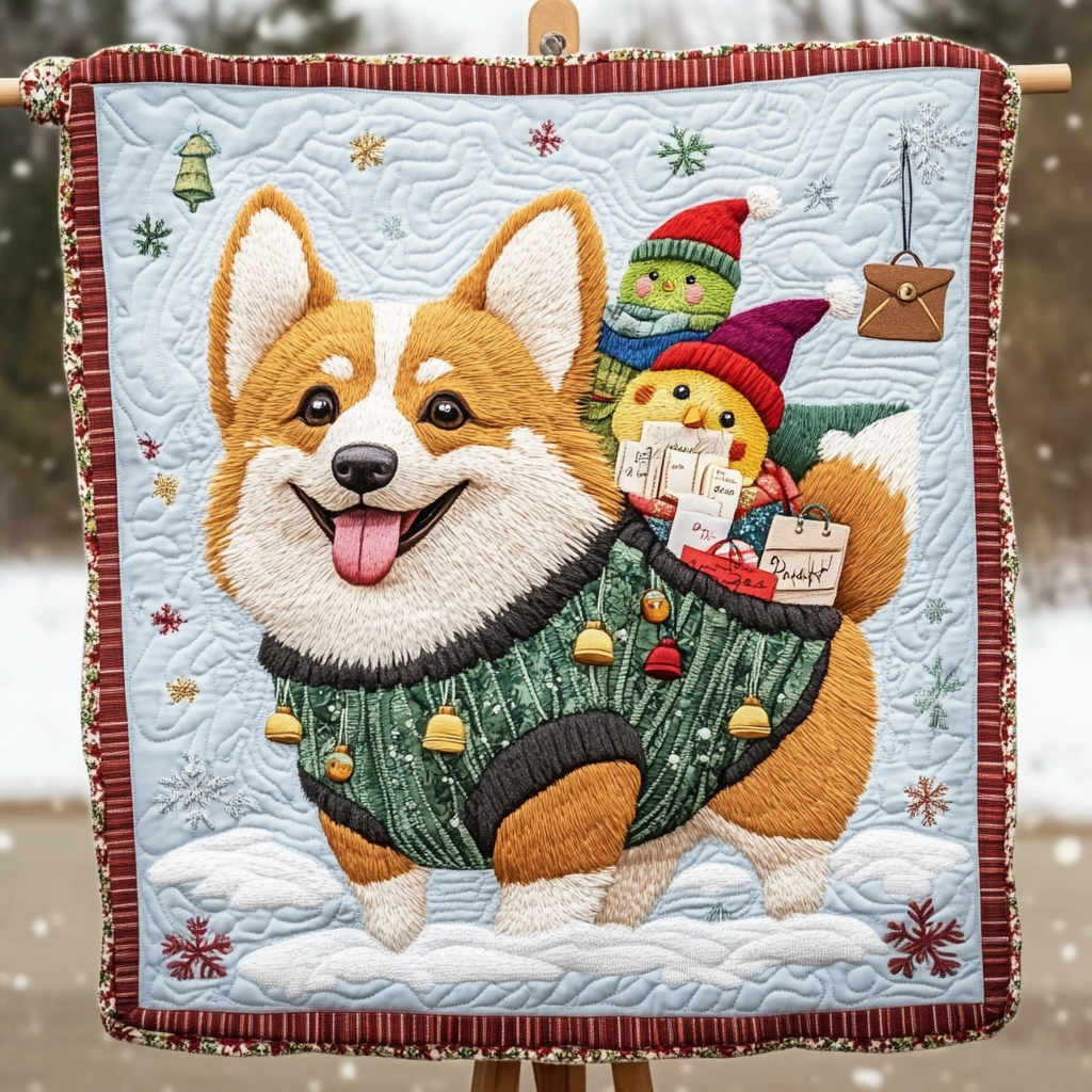 Corgi Festive Cheer Quilted Blanket Holiday Living Decorations Gift For Modern Decor - Tradiviet