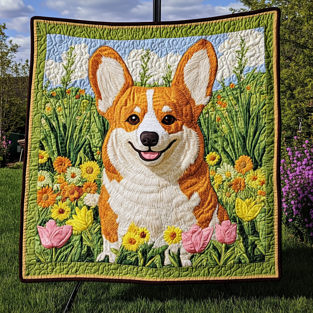 Corgi Flowered Path Quilted Blanket Aesthetic Room Decor Gift For Home Lover - Tradiviet