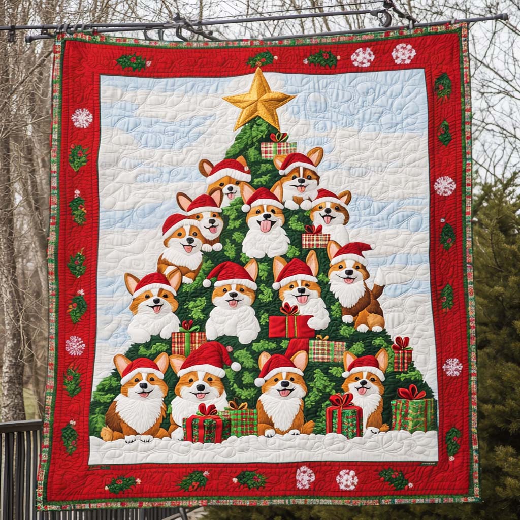 Corgi Holiday Spirit Quilted Blanket Room Decoration Items Gift For Family Decor - Tradiviet