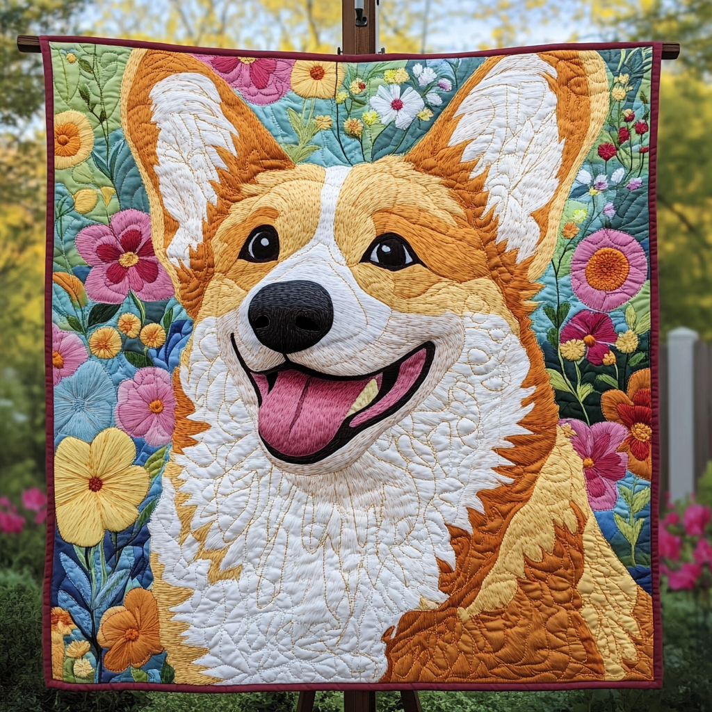 Corgi in the Daisies Quilted Blanket Autumn Inspired Bedroom Gift For Cute Decor - Tradiviet