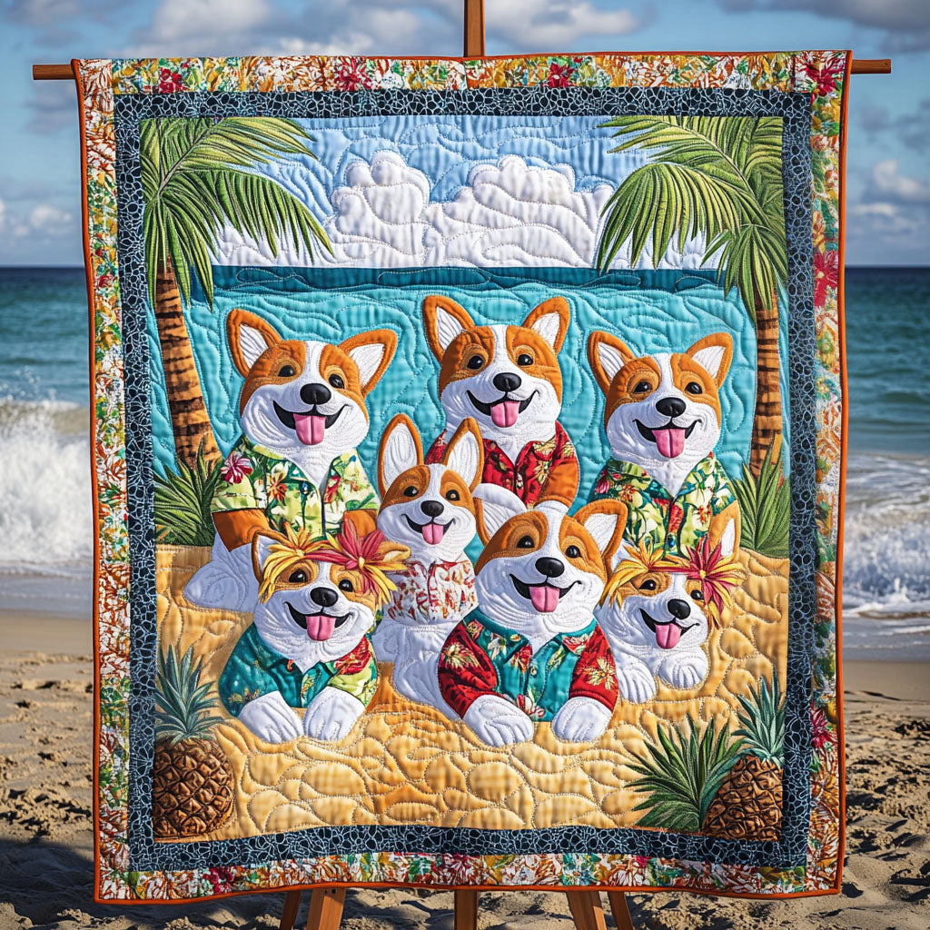 Corgi Island Breeze Quilted Blanket Bohemian Bedroom Furniture Gift For Aesthetic Room - Tradiviet