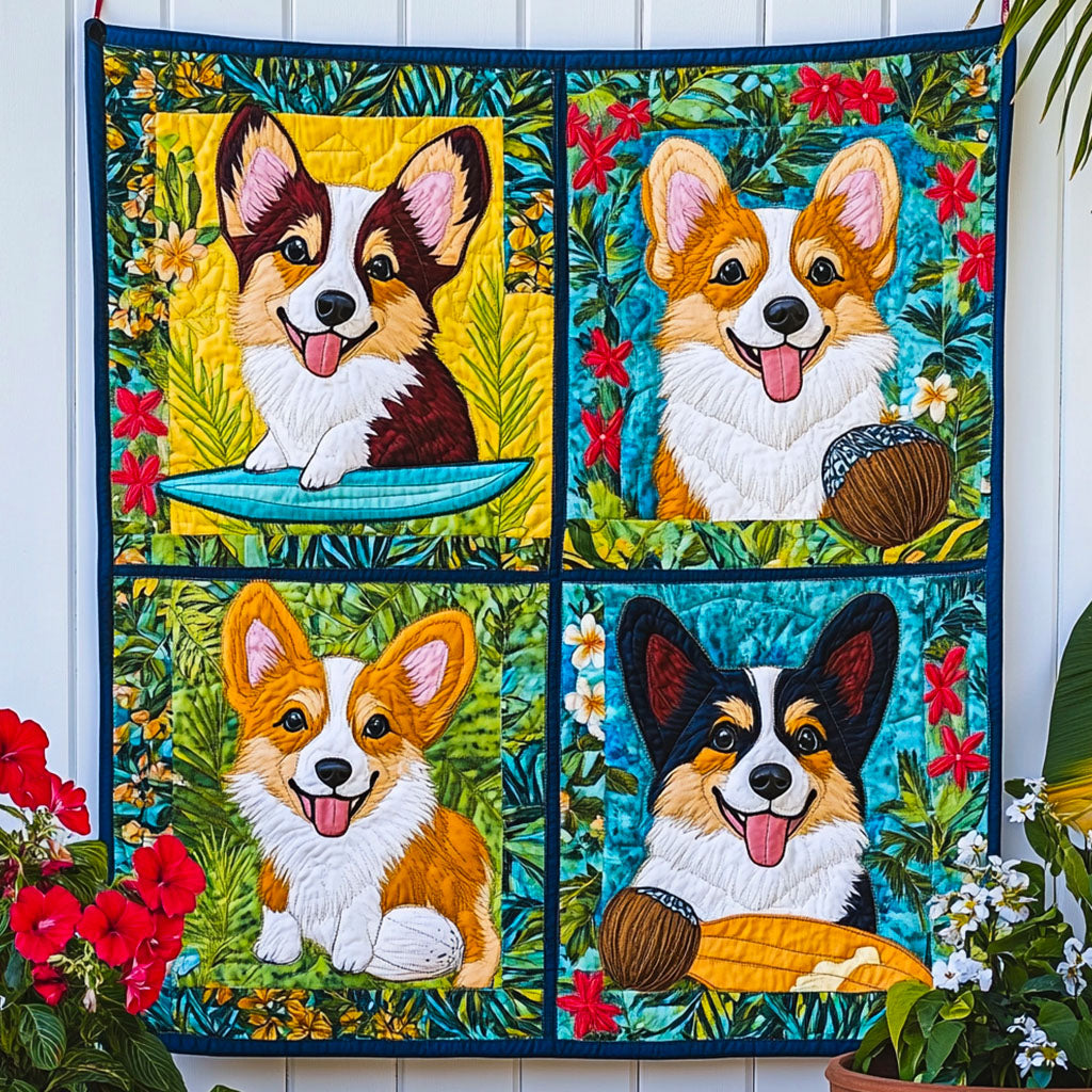 Corgi Island Quilted Blanket Holiday Room Decor Gift For Home Accent - Tradiviet