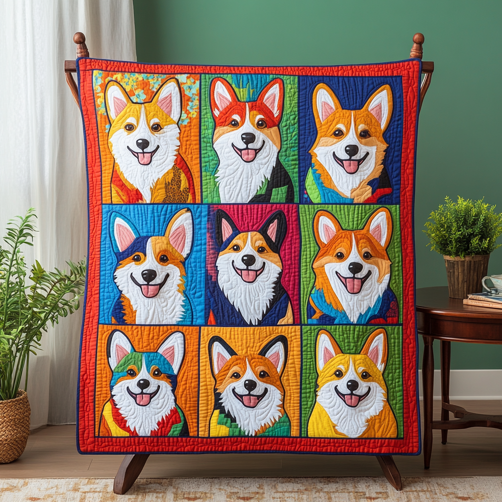 Corgi Joy Quilted Blanket Home Decor Gift For Table Decor - Tradiviet