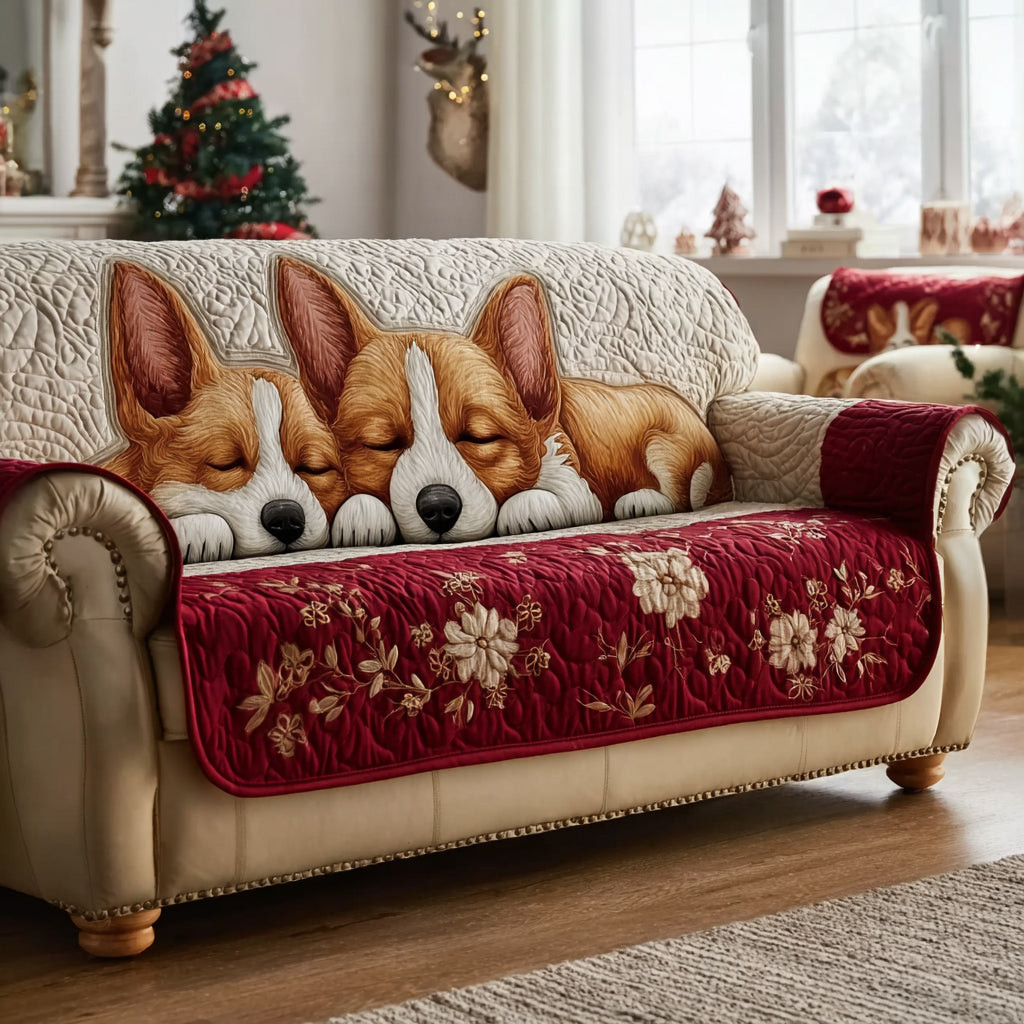 Corgi Joy Quilted Sofa Cover Couch Cover Sofa Corgi Gifts For Him Her - Tradiviet