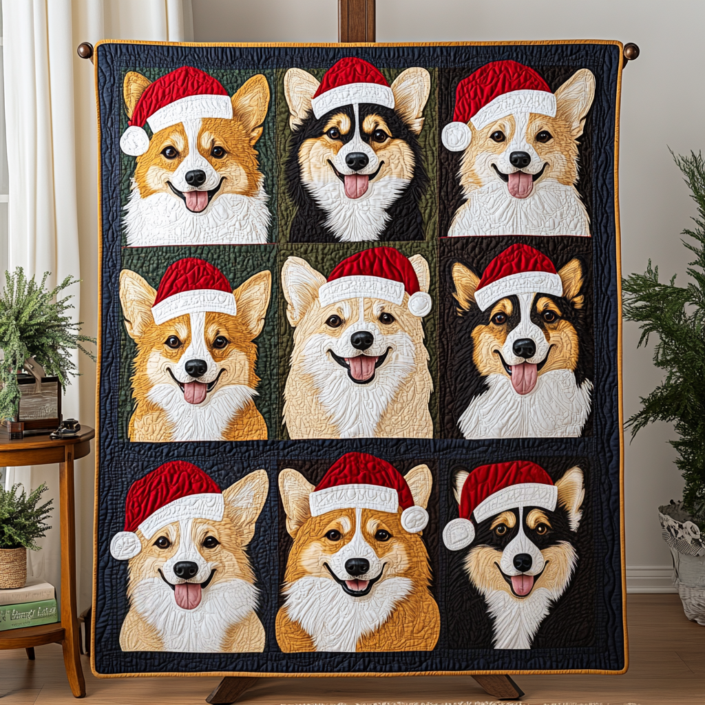 Corgi Joyful Christmas Quilted Blanket Room Decor Gift For Shelf Decor - Tradiviet